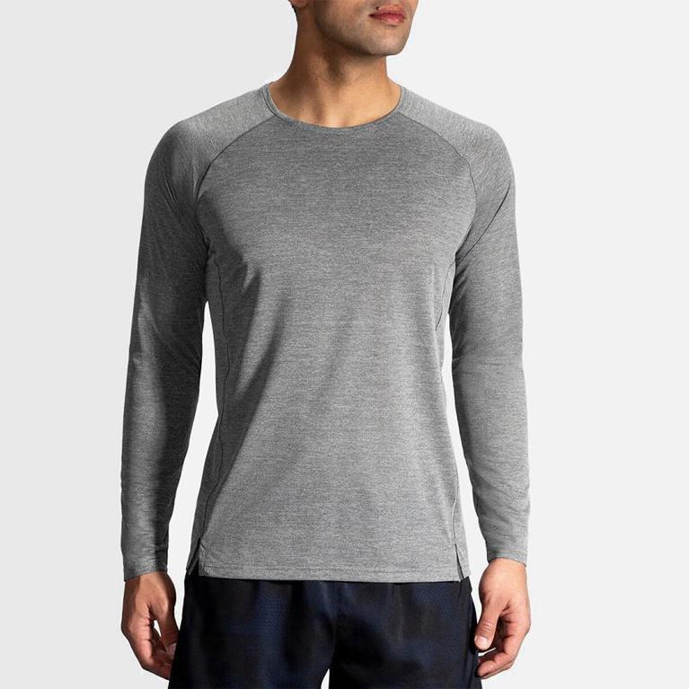 Brooks Men's Ghost Long Sleeve Running Shirt Singapore - Grey (65423-CMQX)